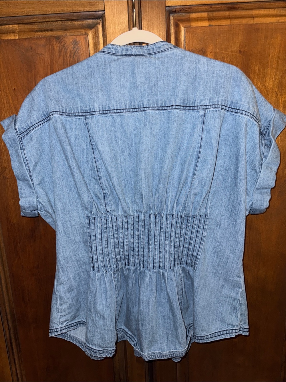 Anthropologie Pilcro Short Sleeve Pleated Denim Corset Blouse size XL. - Picture 6 of 12